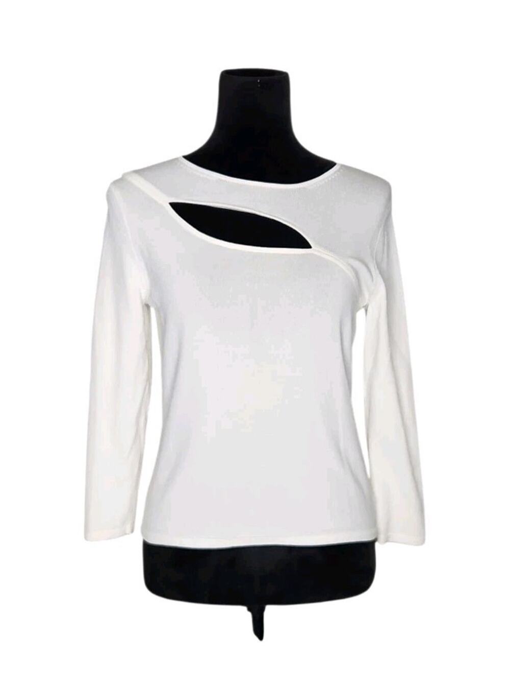 Dana Buchman White Knit Cut out Long Sleeves Top Size Petites Small